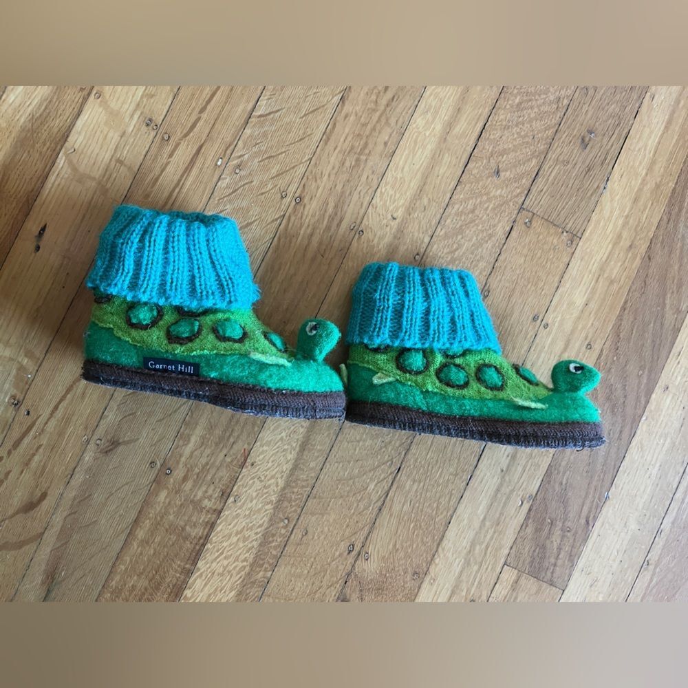 Garnett Hill boiled wool turtle animal slippers 6 36 6T green turquoise warm kid